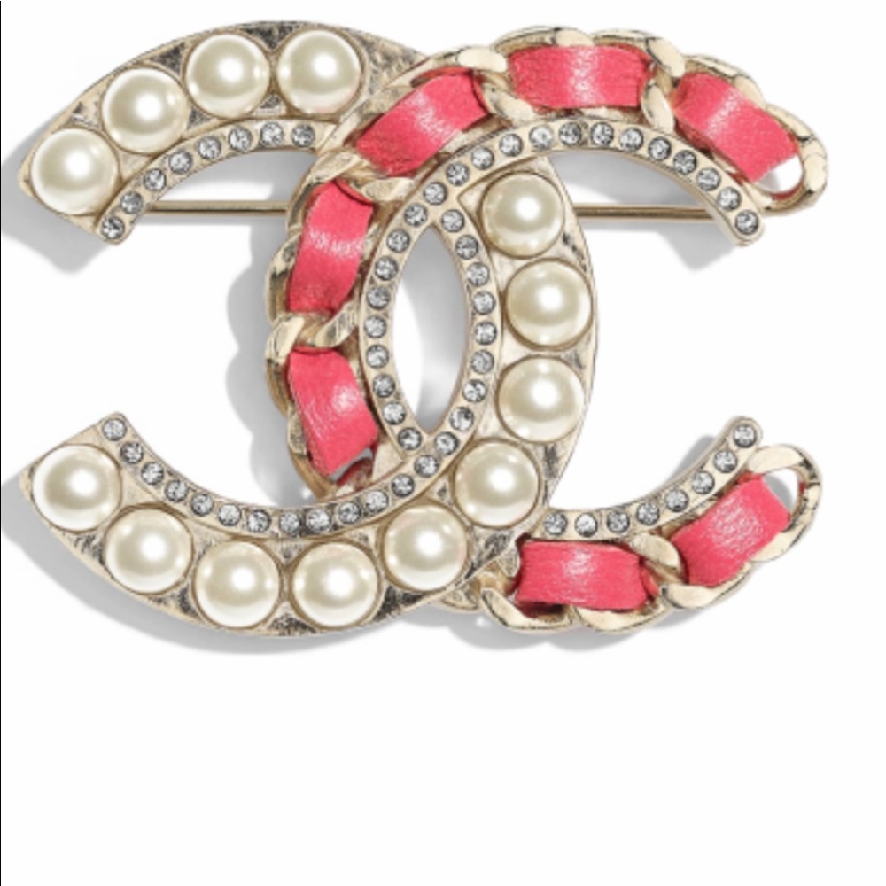 Chanel Pink Calfskin Pear and Rhinestone Brooch